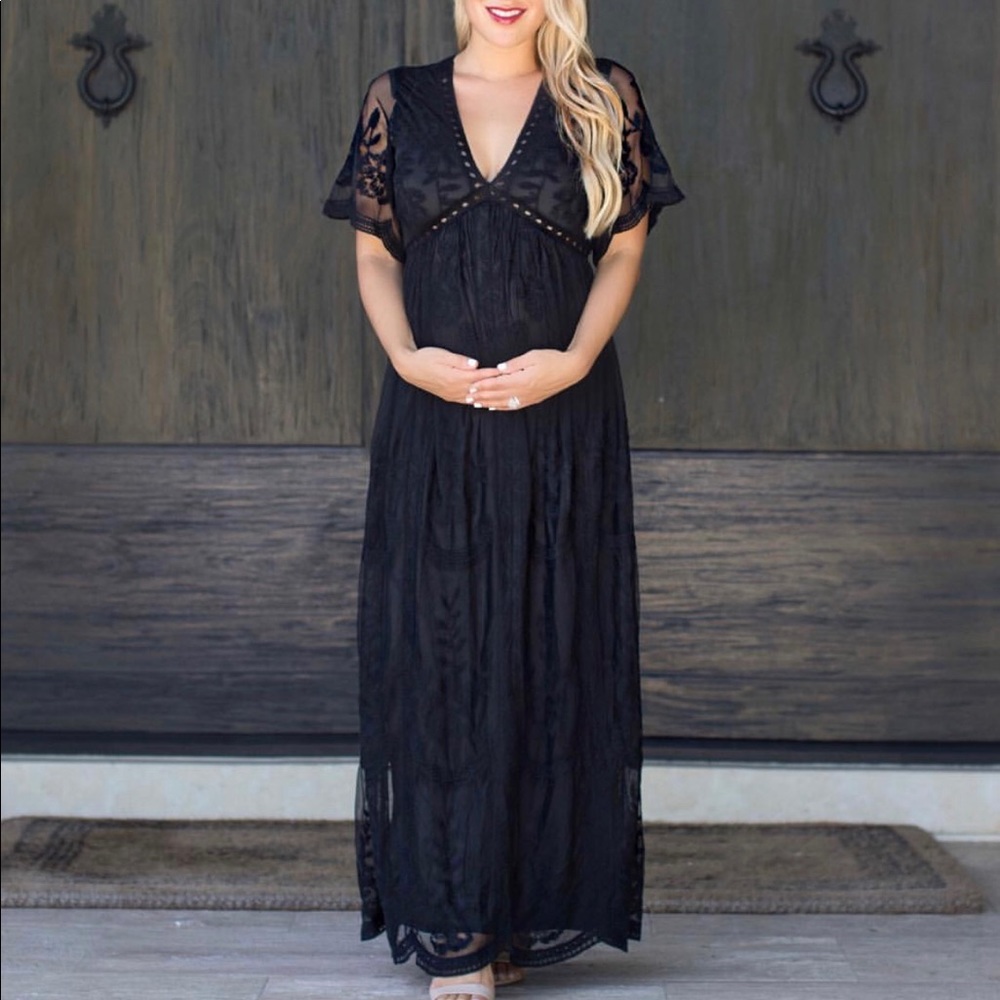 Black lace Pink Blush maternity maxi dress